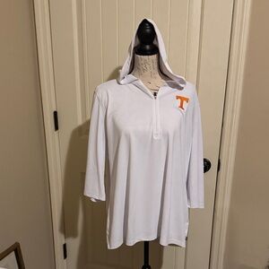 Tennessee Volunteers White Hooded Tunic with Orange Logo. 14 Zip. 3/4 Sleeve